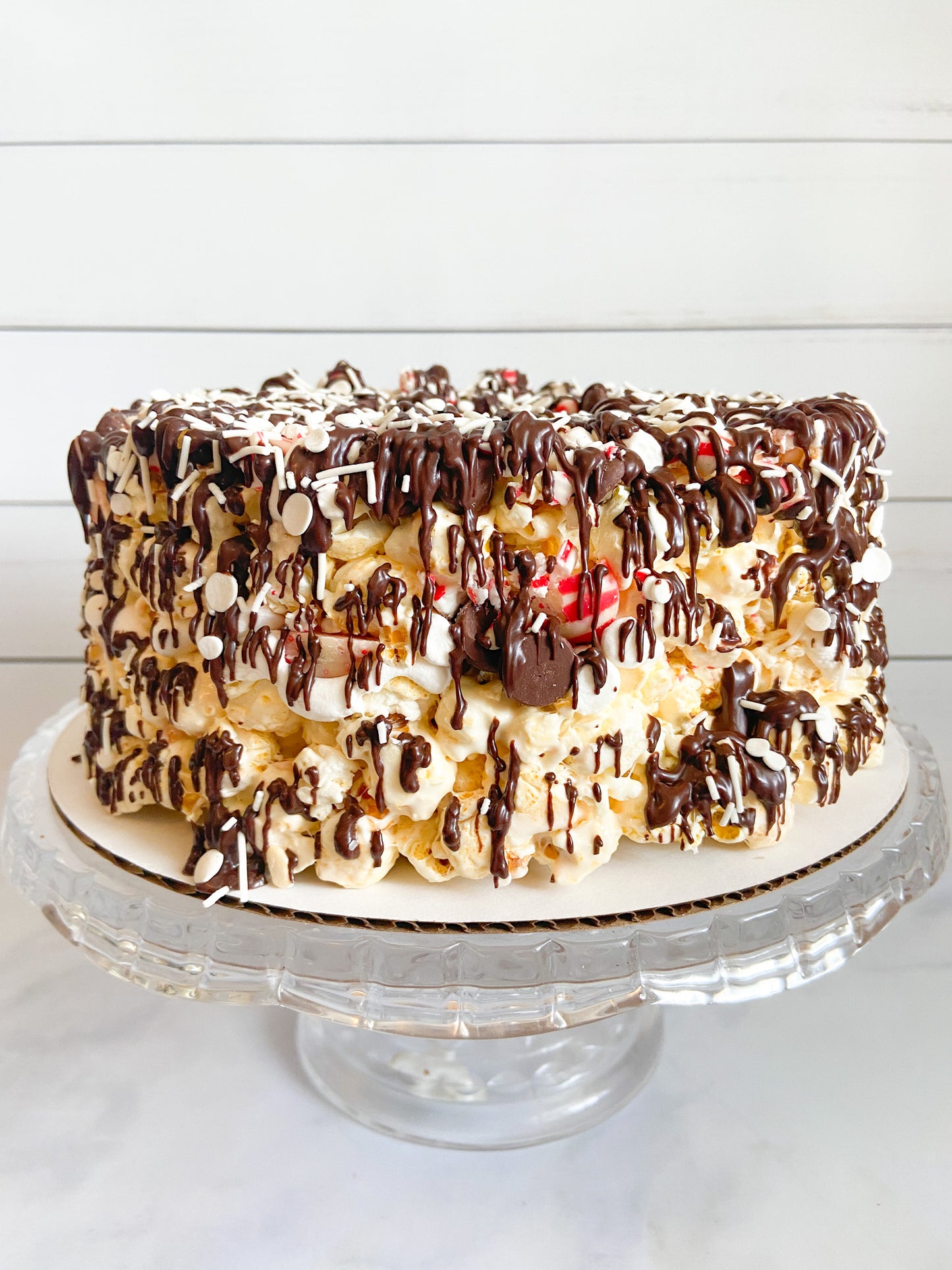 Chocolate Candy Cane Gourmet Popcorn Cake