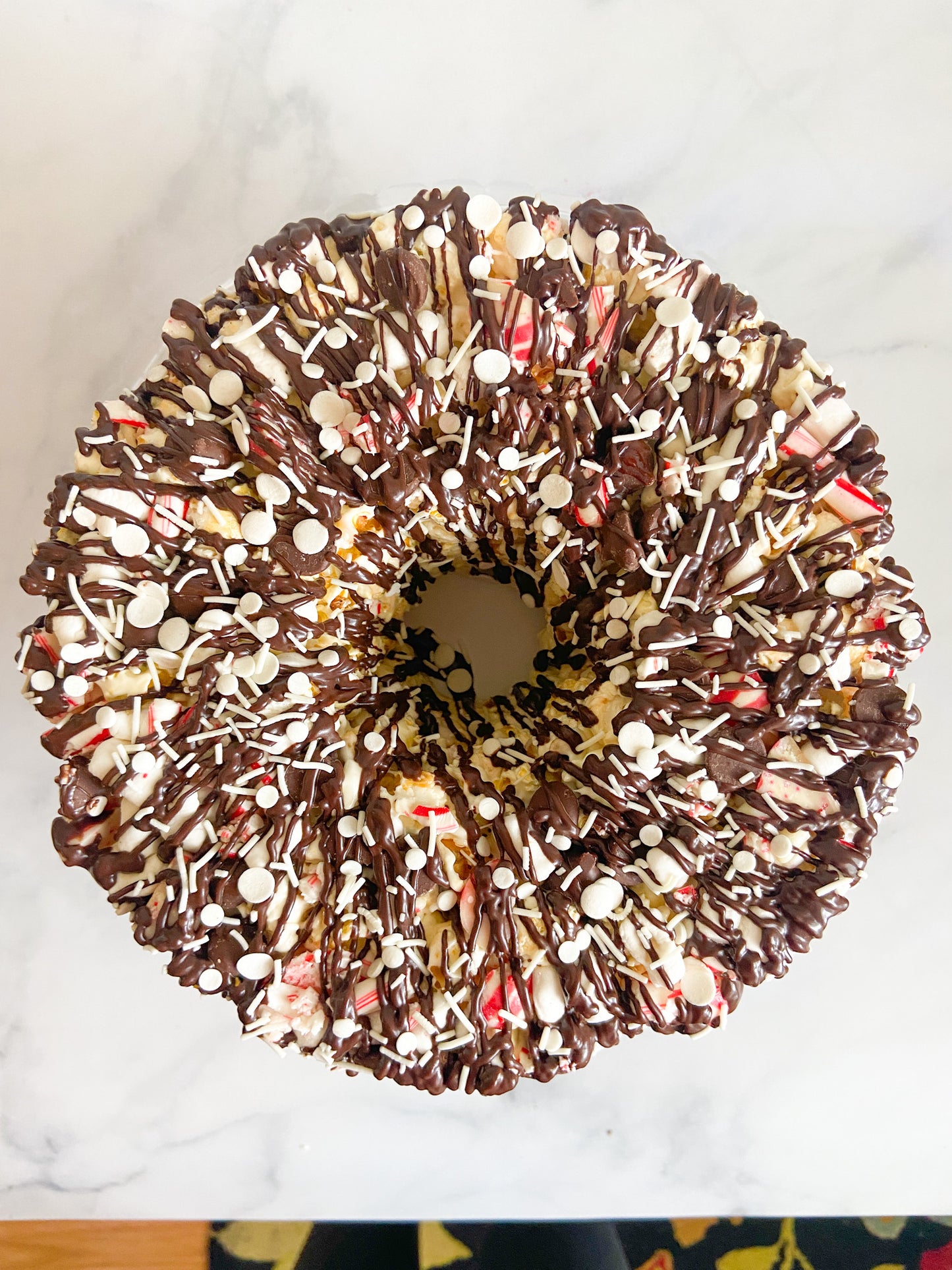 Chocolate Candy Cane Gourmet Popcorn Cake