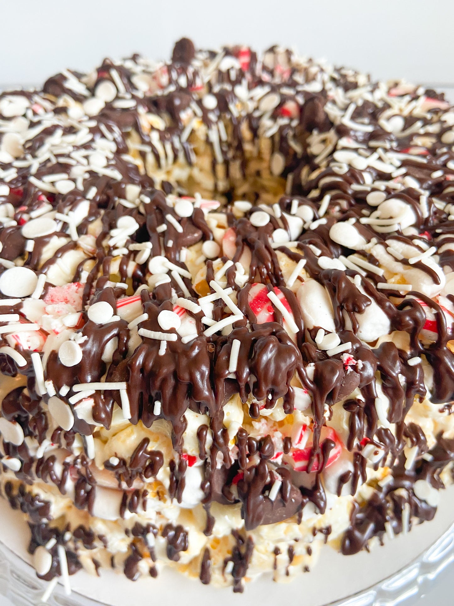 Chocolate Candy Cane Gourmet Popcorn Cake