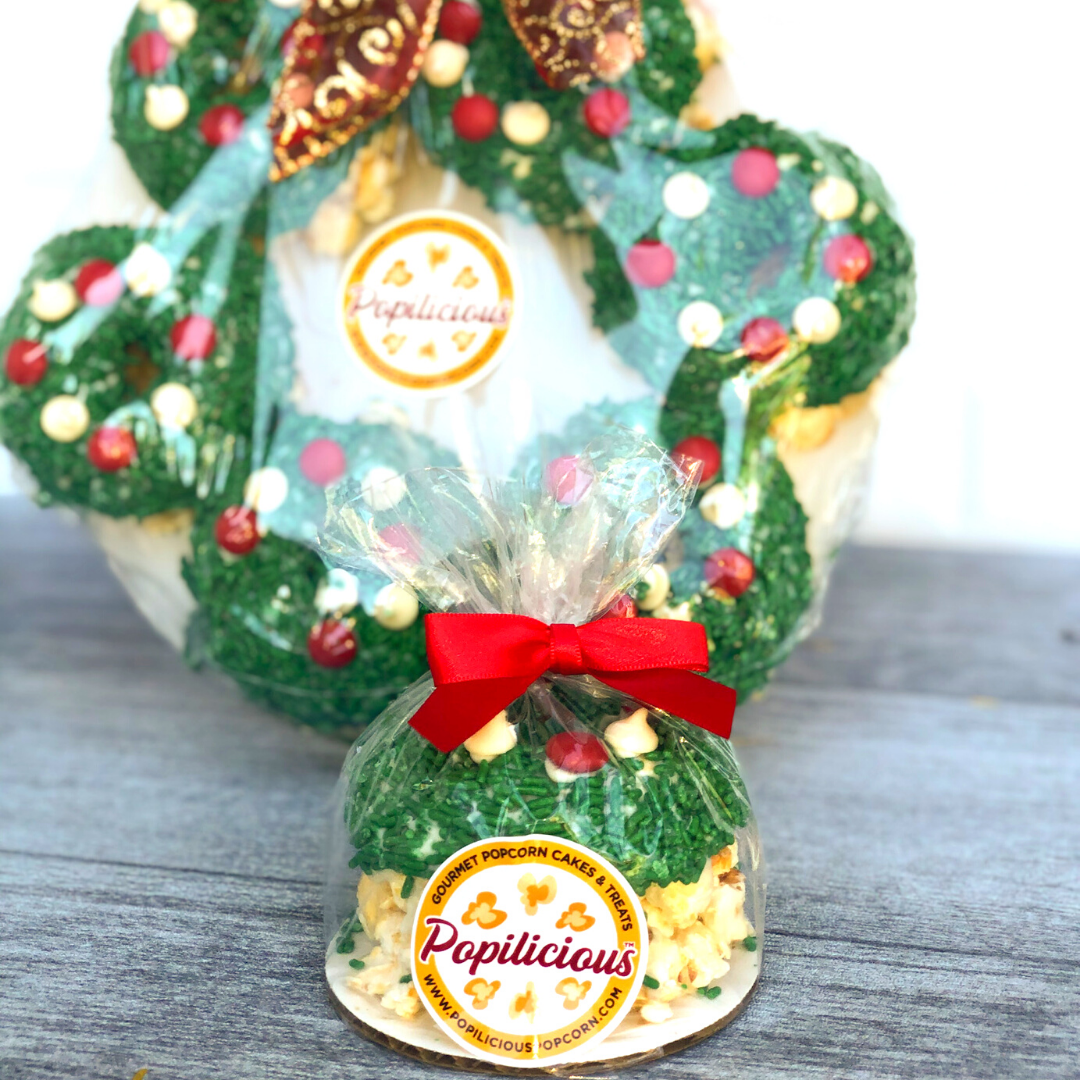 Mini Gourmet Popcorn Cakes Christmas Wreath