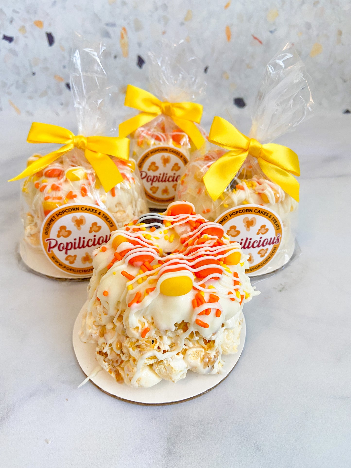 Candy Corn Mini Gourmet Popcorn Cakes