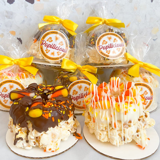 Candy Corn Mini Gourmet Popcorn Cakes