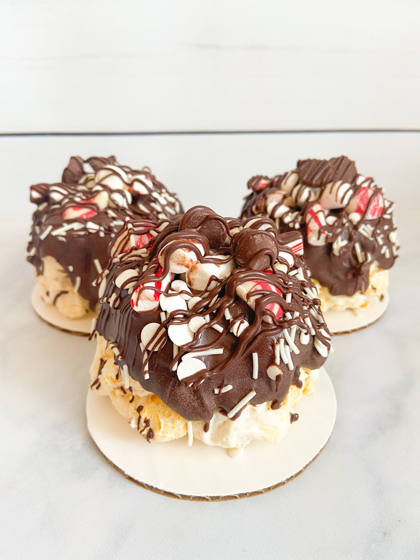Chocolate Candy Cane Mini Gourmet Popcorn Cakes