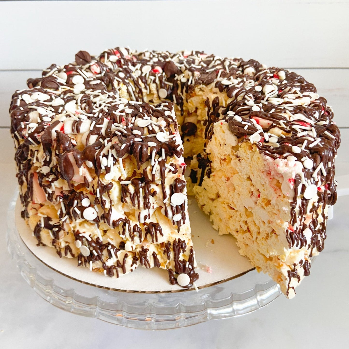 Chocolate Candy Cane Gourmet Popcorn Cake