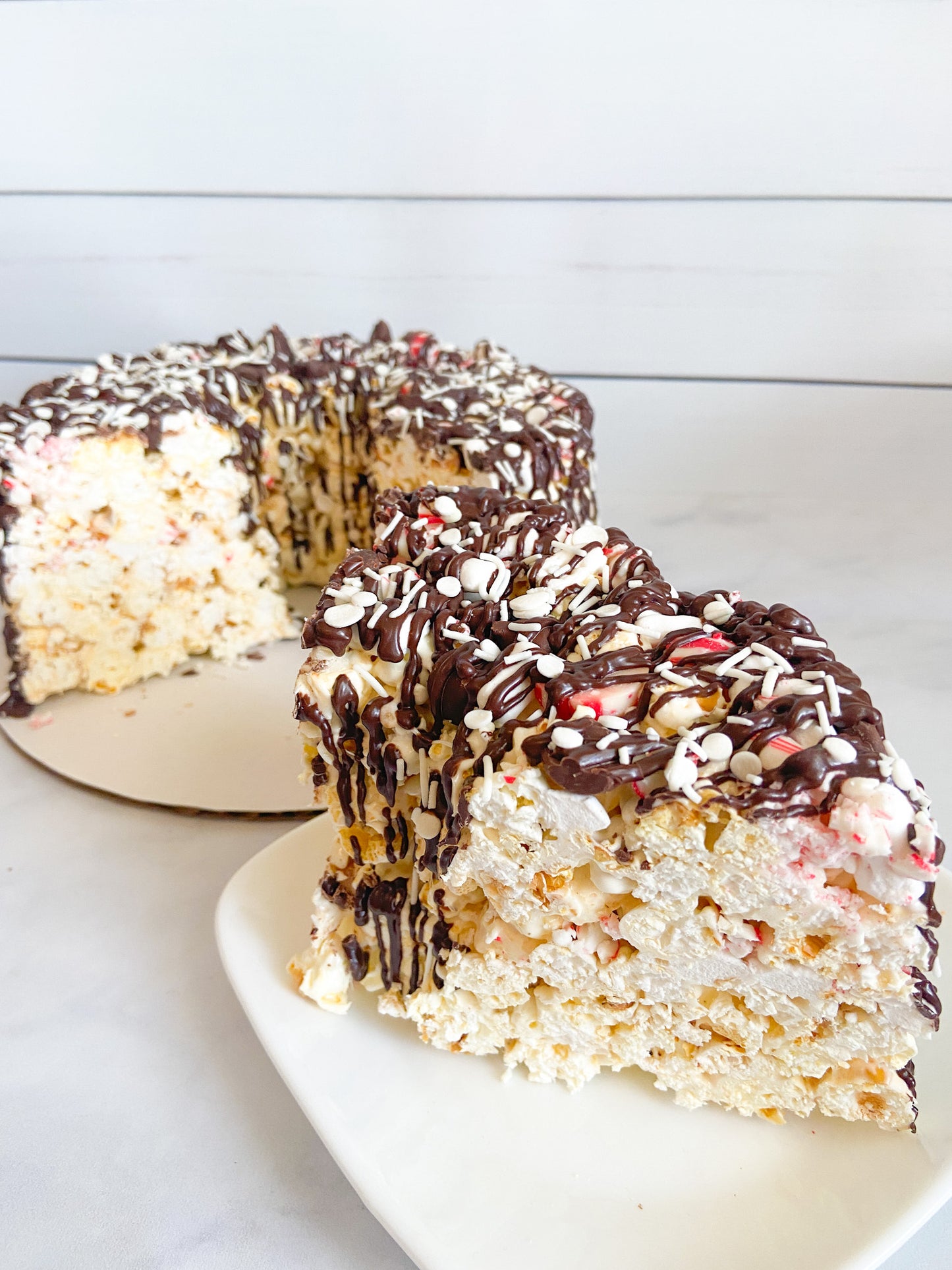 Chocolate Candy Cane Gourmet Popcorn Cake