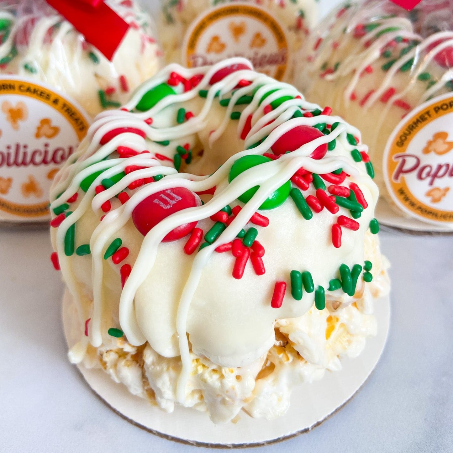 Christmas Mini Gourmet Popcorn Cakes